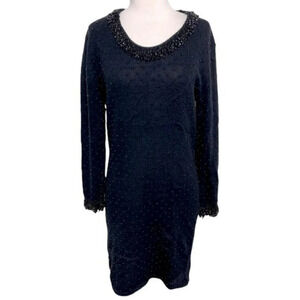 Anne Klein‎ Knitwear by Sadimara M black lambswool/angora beaded sweater dress